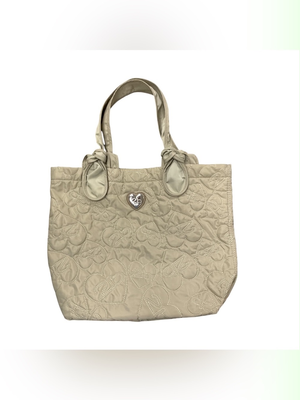 bebe Quilted Heart Tote in Light Beige